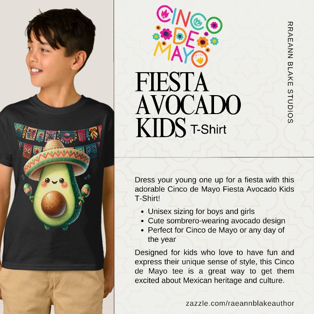 Cinco de Mayo Fiesta Avocado Kids T-Shirt (Von Creator hochgeladen)