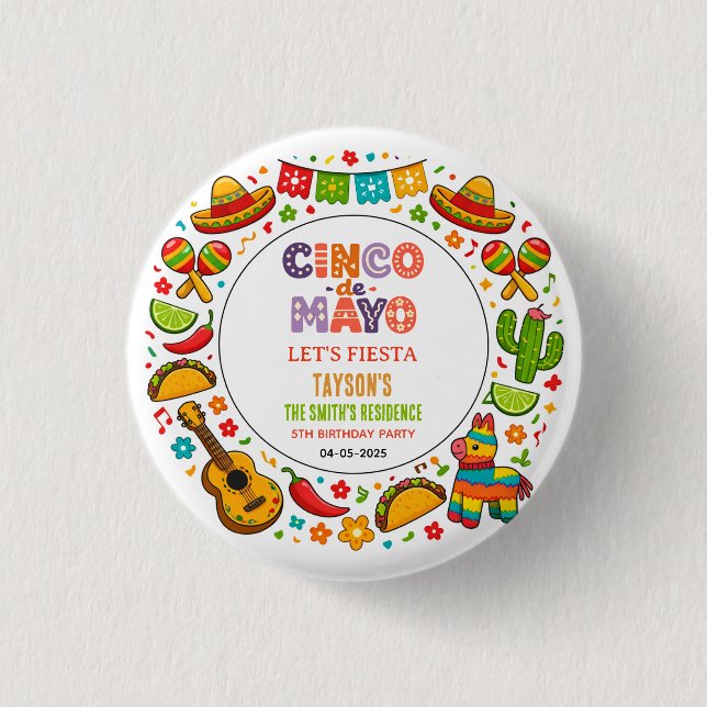 Cinco de Mayo Fiesta – Bunte Party-Feier Button (Vorderseite)