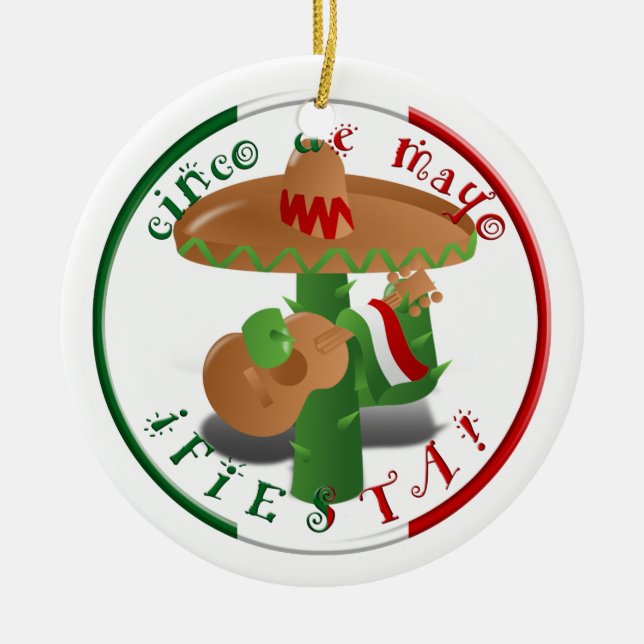 Cinco De Mayo Fiesta! Kaktus mit Sombrero Keramik Ornament (Vorne)