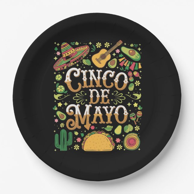 Cinco De Mayo Fiesta Niedliche Elemente des Party Pappteller (Vorderseite)