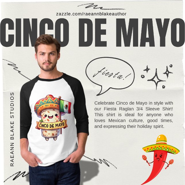 Cinco de Mayo Fiesta Raglan 3/4 Ärmel T-Shirt (Von Creator hochgeladen)