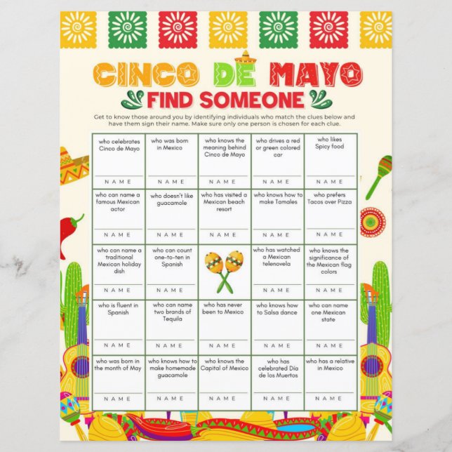 Cinco de Mayo Finden Sie jemanden Printable Game 8 (Vorderseite)