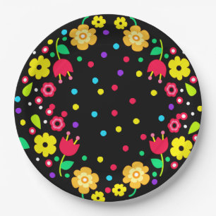 Cinco de Mayo Floral Folk Art und Maracas Pappteller