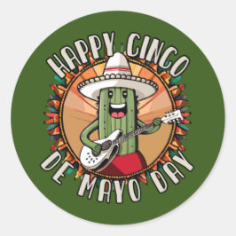 Cinco De Mayo Funny Mexican Cactus Playing Guitar Runder Aufkleber