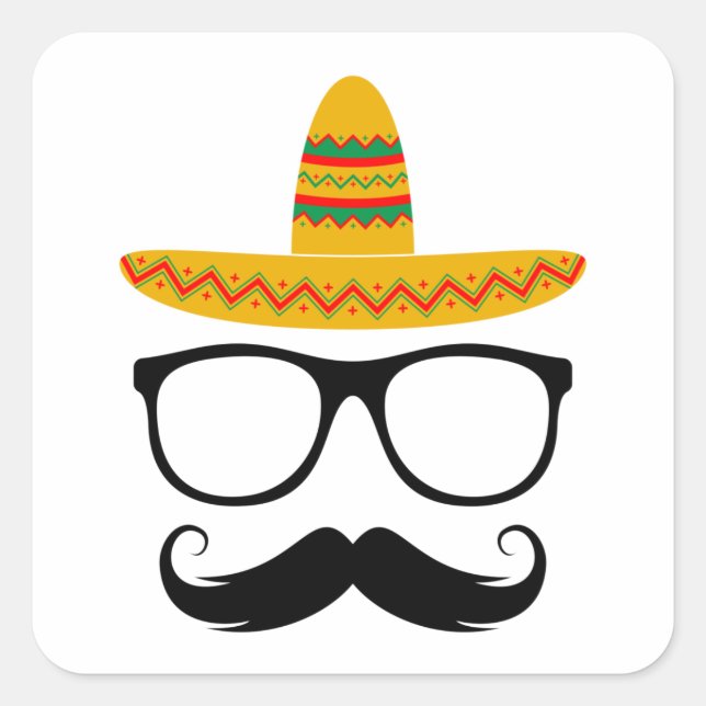Cinco De Mayo Funny Party Sombrero Mustache Quadratischer Aufkleber (Vorderseite)