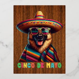 Cinco de Mayo German Shepherd with Poncho Sombrero Folien Feiertagspostkarte
