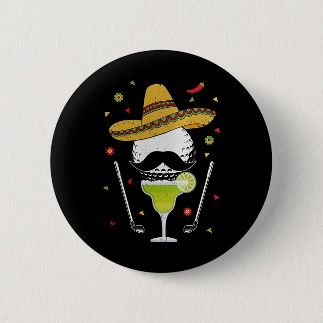 Cinco De Mayo Golf Hemd Mit Sombrero Und Margarita Button (Vorderseite)