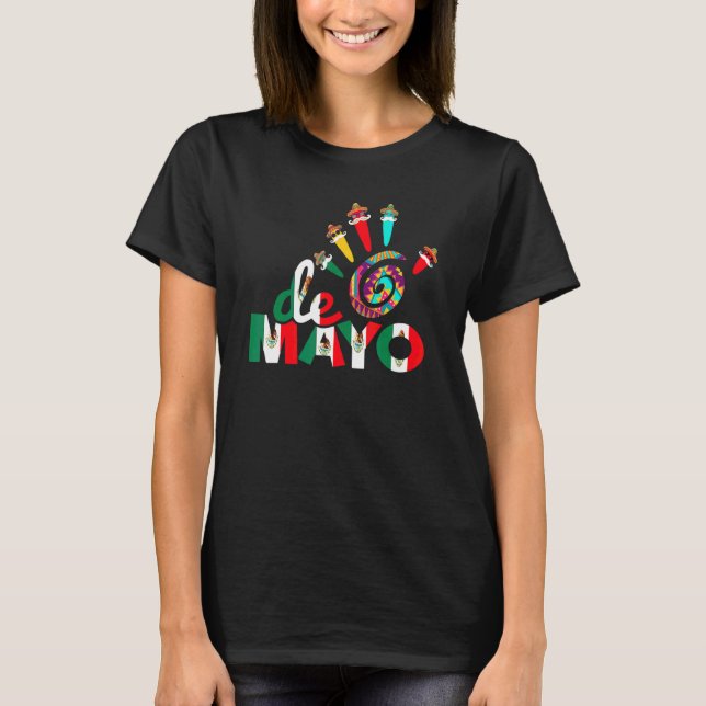 Cinco De Mayo Hand Drucken Mexikanischer Hut 2 T-Shirt (Vorderseite)
