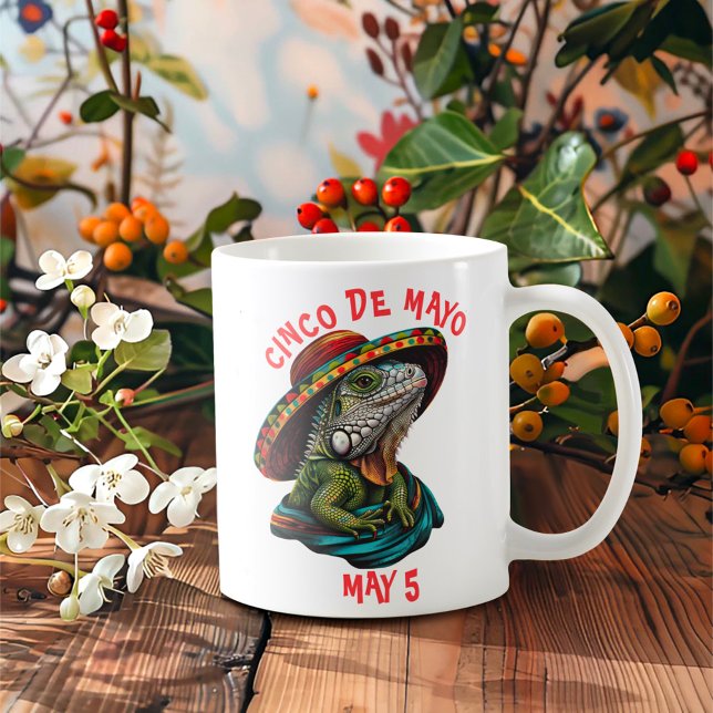 Cinco de Mayo Iguana Wearing Sombrero & Serape Kaffeetasse (Von Creator hochgeladen)