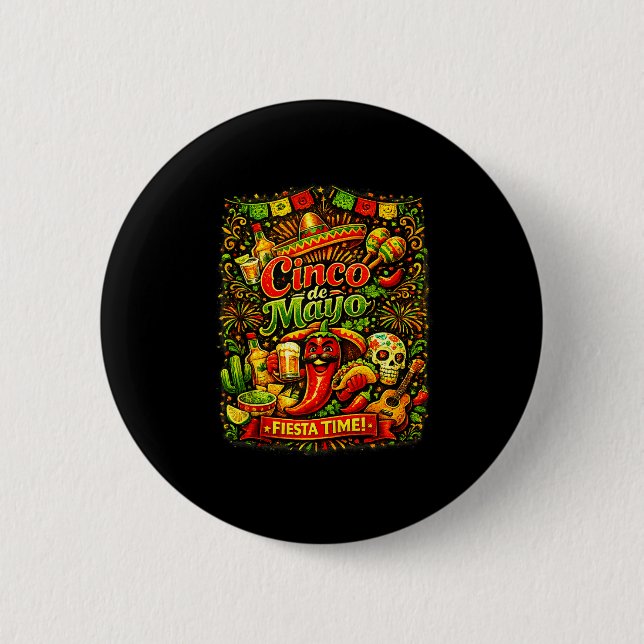 Cinco de Mayo Lass uns Fiesta mexikanische Party C Button (Vorderseite)