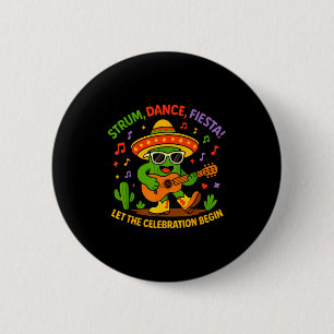 Cinco de mayo lustiger Kaktus Sombrero Gitarre Tan Button