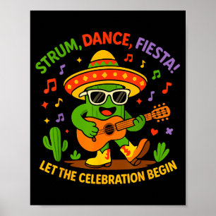 Cinco de mayo lustiger Kaktus Sombrero Gitarre Tan Poster