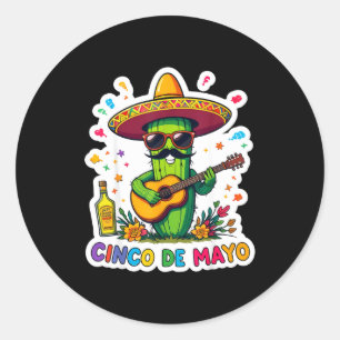 Cinco de Mayo lustiger mexikanischer Kaktus Sonnen Runder Aufkleber