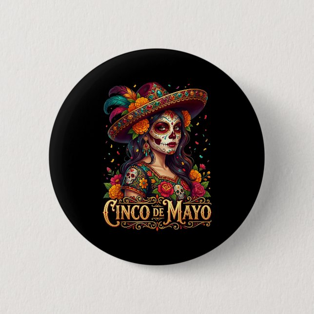 Cinco de mayo Mädchen mexikanische Fiesta 5. Mai C Button (Vorderseite)