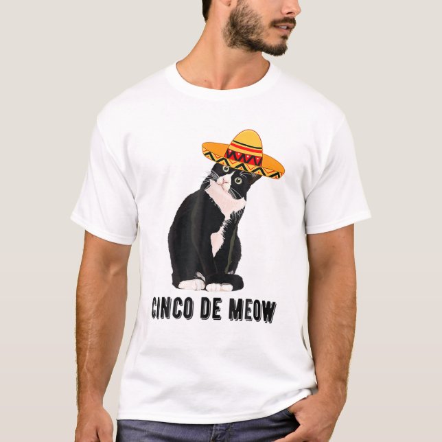 Cinco De Mayo Meow Tuxedo Katze Sombrero mexikanis T-Shirt (Vorderseite)