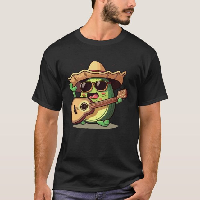 Cinco De Mayo Mexican Avocado Playing Guitar Sombr T-Shirt (Vorderseite)