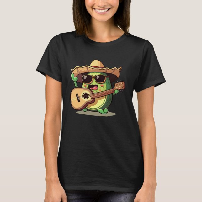 Cinco De Mayo Mexican Avocado Playing Guitar Sombr T-Shirt (Vorderseite)