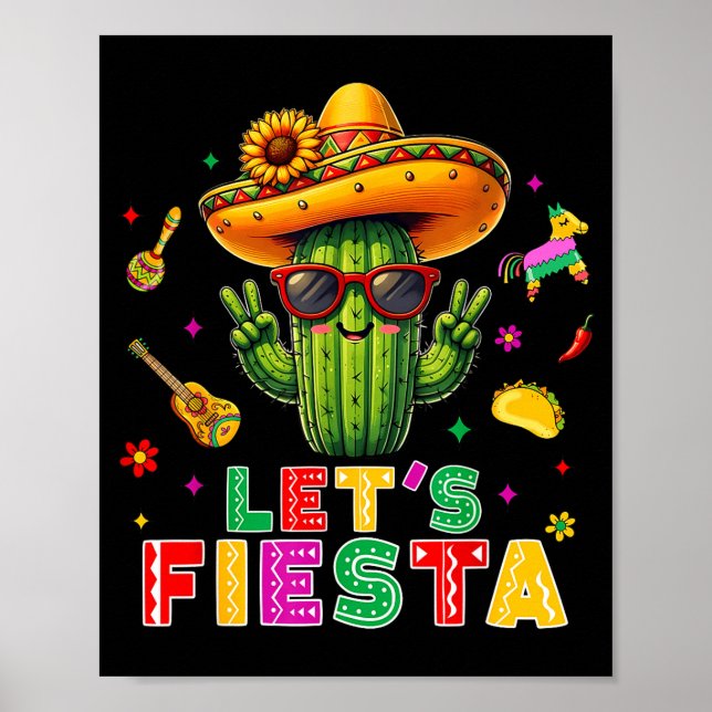 Cinco de mayo mexican cactus funny lets fiestaCinc Poster (Vorne)