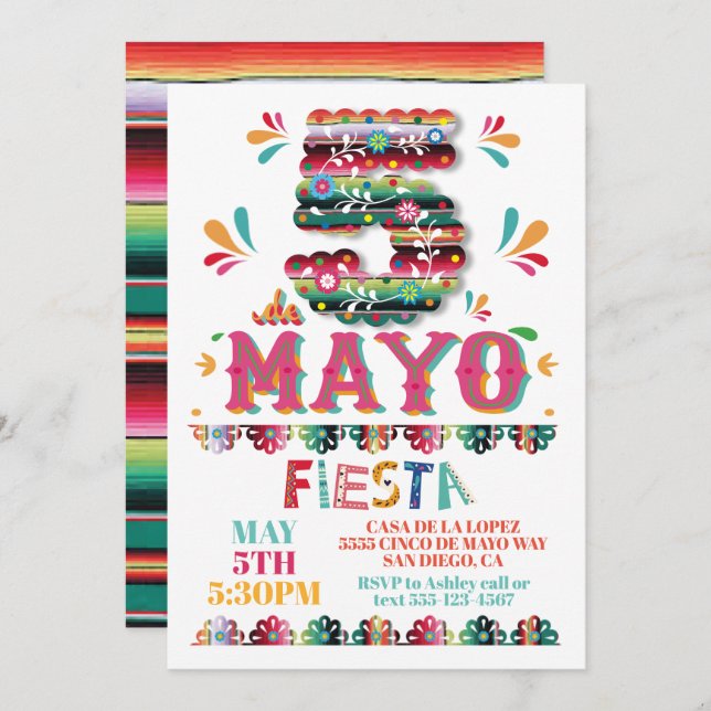 Cinco de Mayo Mexican Fiesta Paper Picado Einladung (Vorne/Hinten)