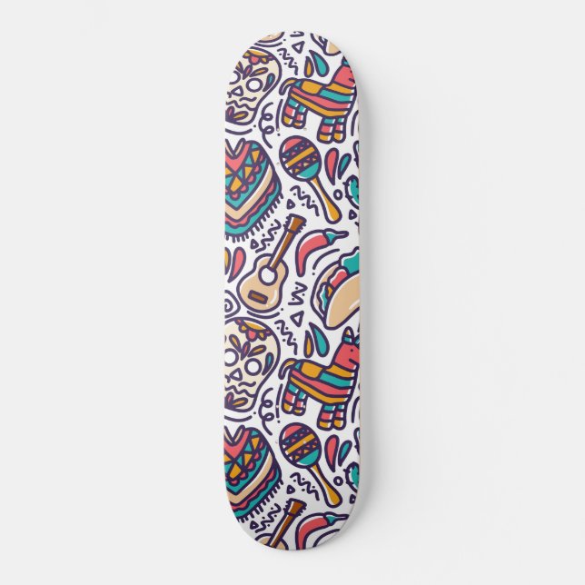 Cinco De Mayo Mexican Fiesta Seamless Pattern Skateboard (Vorderseite)