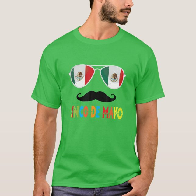 Cinco De Mayo Mexican Flag Mustache Funny T-Shirt (Vorderseite)