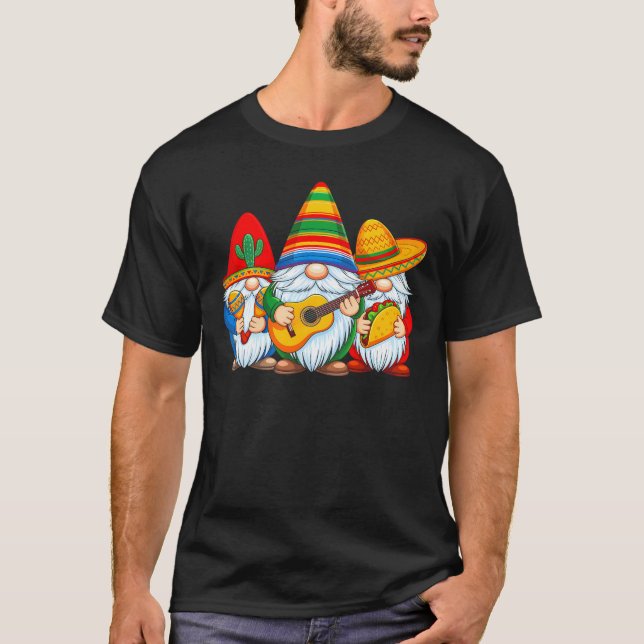 Cinco de Mayo Mexican Gnomes Taco Guitar Funny  T-Shirt (Vorderseite)