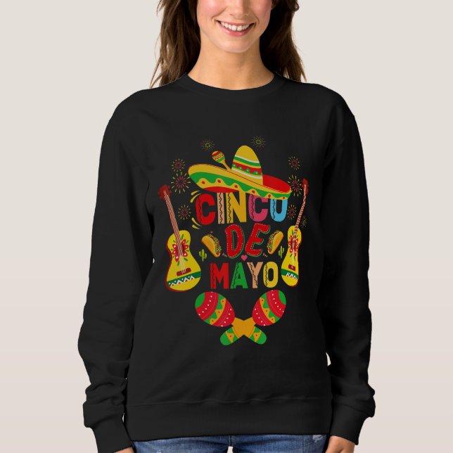 Cinco De Mayo Mexican Guitar Cactus for Men Women  Sweatshirt (Vorderseite)