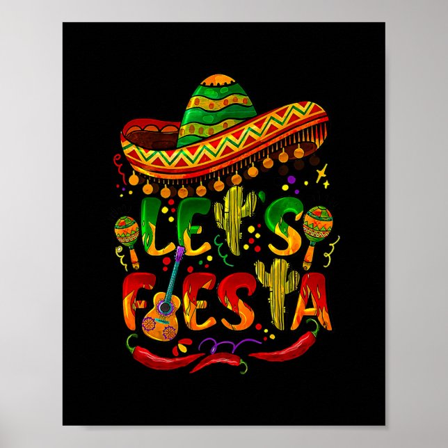 Cinco De Mayo Mexican Guitar Cactus Lasse Fiesta Poster (Vorne)