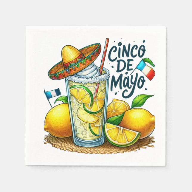 Cinco de Mayo Mexican Hat, Zitronen, Limonen Serviette (Vorderseite)