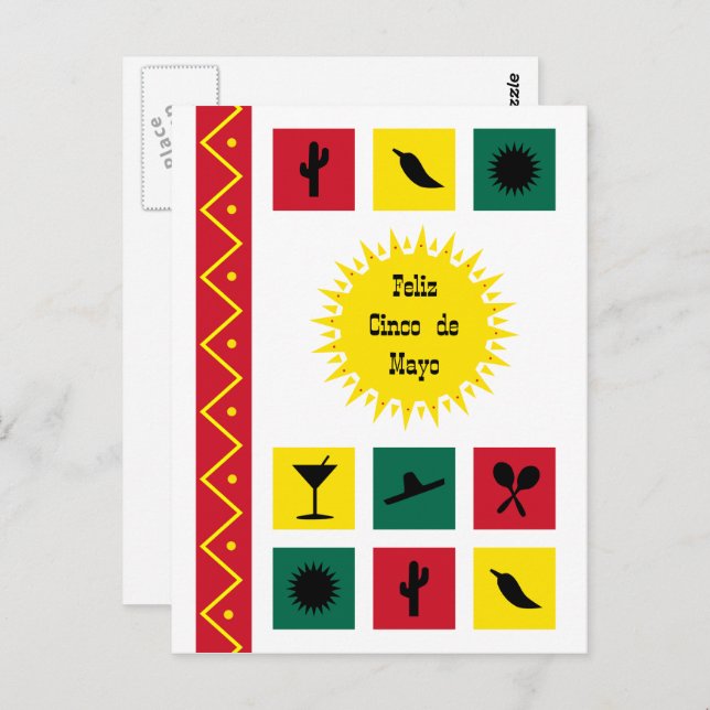 Cinco de mayo Mexican inspiriert farbenfrohe Postk Postkarte (Vorne/Hinten)