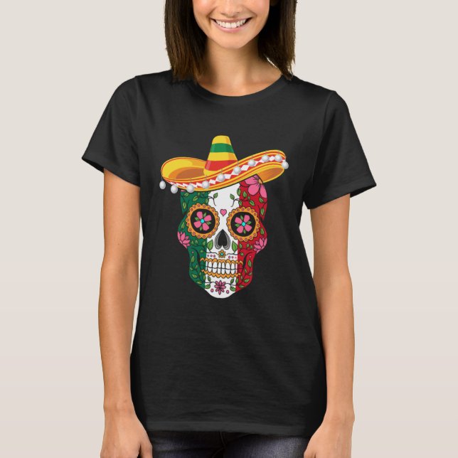 Cinco De Mayo Mexican Sugar Skull Love Mexico T-Shirt (Vorderseite)