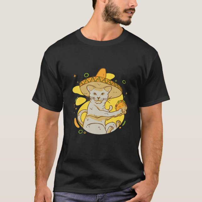 Cinco de Mayo Mexican Taco Cat with Sombrero Graph T-Shirt (Vorderseite)