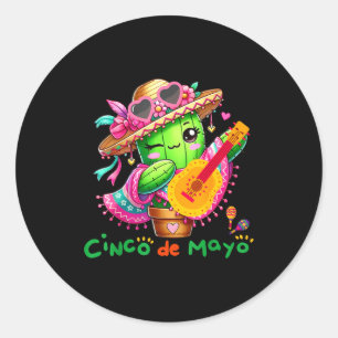 Cinco De Mayo Mexikanische Gitarre Kaktus Für Männ Runder Aufkleber