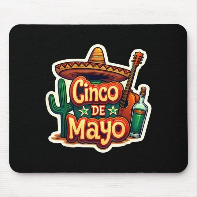 Cinco De Mayo Mexikanischer Kaktus Sombrero Gitarr Mousepad (Vorne)
