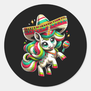 Cinco De Mayo Mexikanisches Einhorn Kinder Mädchen Runder Aufkleber