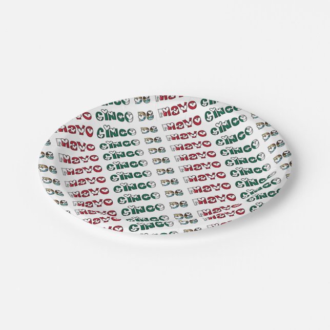 Cinco de Mayo Mexiko - Farbtypografie der mexikani Pappteller (Schrägansicht)