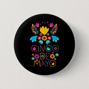 Cinco De Mayo mit Gitarre Blumen Sombrero Maracas Button