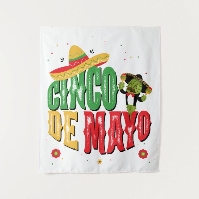Cinco De Mayo mit Hat Cactus Funny Cinco De Mayo Wandteppich (Vorderseite)