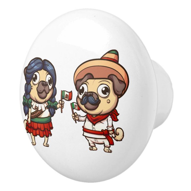 Cinco De Mayo Mops Knob Keramikknauf (Rechts)