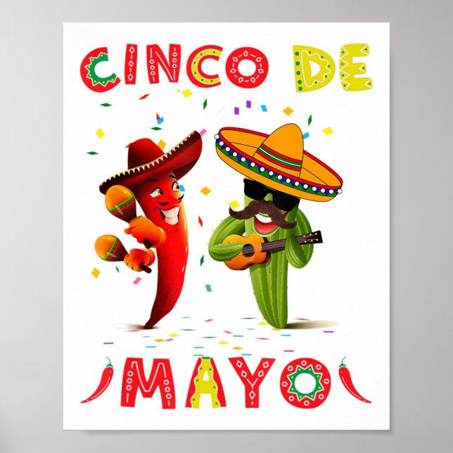 Cinco De Mayo Mustache Sonnenbrillen Cactus Mexica Poster (Vorne)