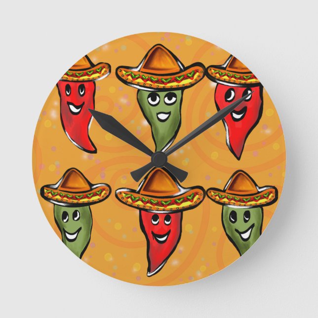 Cinco de Mayo Paprikaschoten Runde Wanduhr (Vorderseite)