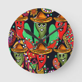 Cinco de Mayo Paprikaschoten Runde Wanduhr