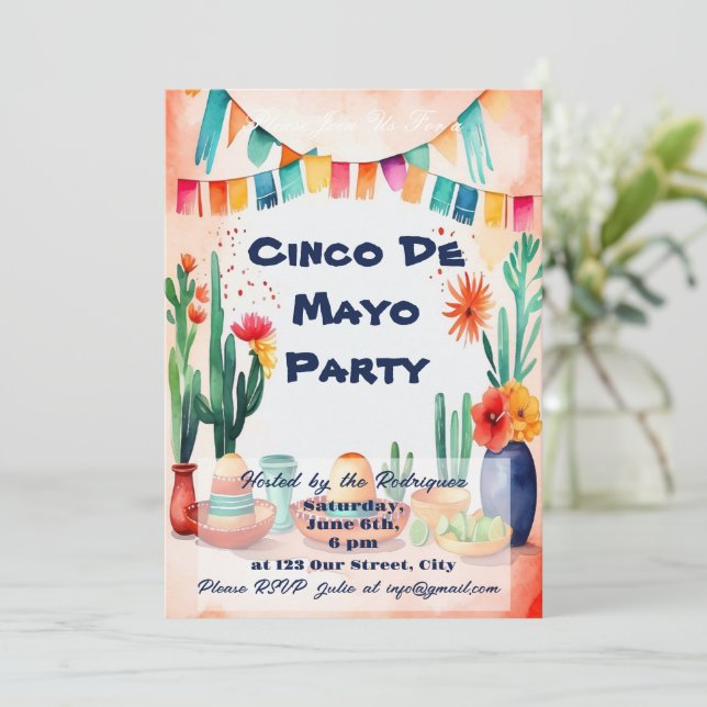 Cinco De Mayo Party Einladung (Stehend Vorderseite)