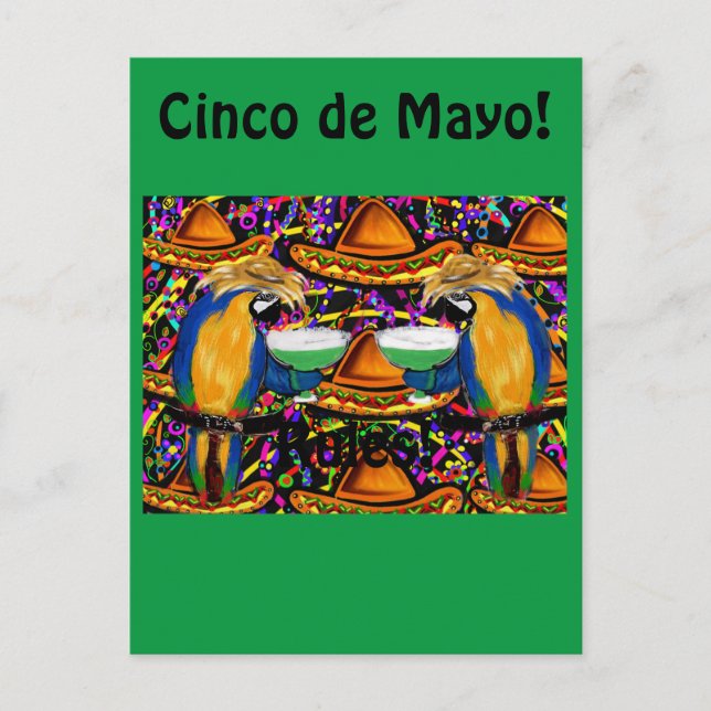 Cinco De Mayo Party Parrot Einladungspostkarte (Vorderseite)
