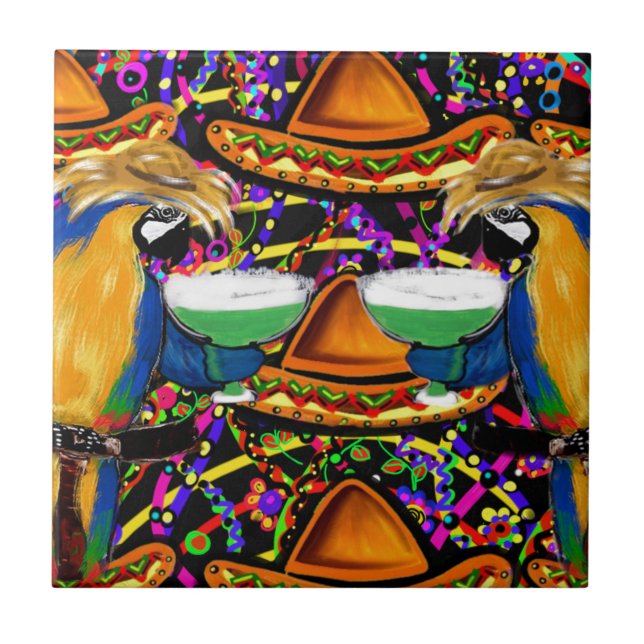Cinco De Mayo Party Parrot Fliese (Vorderseite)
