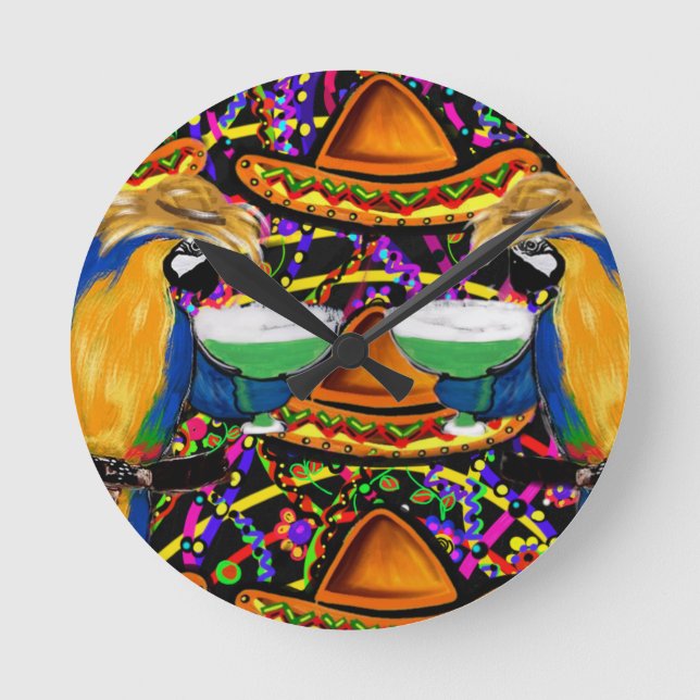 Cinco De Mayo Party Parrot Runde Wanduhr (Vorderseite)