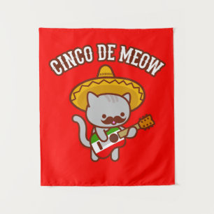 Cinco de Mayo Party Tapestry: CINCO DE MEOW Cat Wandteppich
