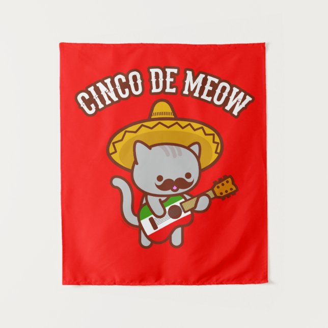 Cinco de Mayo Party Tapestry: CINCO DE MEOW Cat Wandteppich (Vorderseite)