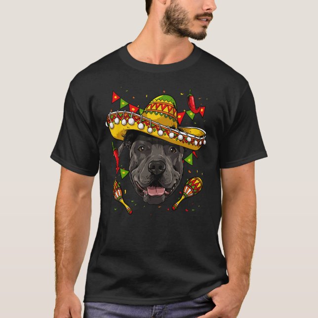 Cinco De Mayo Pit Bull Men Women Kids Sombrero T-Shirt (Vorderseite)