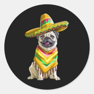Cinco De Mayo Pug T-Shirt für Frauen Männer Kinder Runder Aufkleber